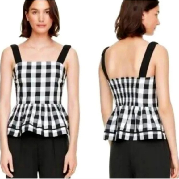 Kate Spade Gingham Peplum Tank in Black and Fresh White - Size 2 - Picture 5 of 10